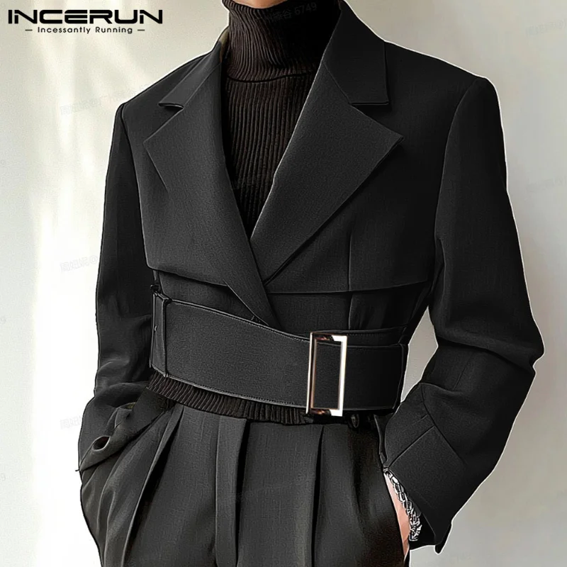 Fashion Well Fitting Tops INCERUN New Men Deconstruct Metal Buckle Suit Coat Casual Streetwear Cropped Long Sleeved Blazers 2025