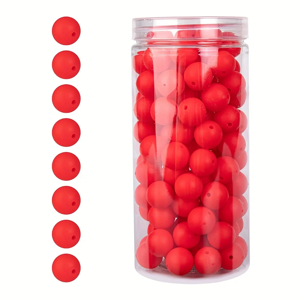 100 Stück/Box 12/15 mm Silikonperlen-Set für Schlüsselanhänger, Halskette, Armband, Umhängeband, Herstellung von runden Gummi-Silikon-Fokalperlen – Detail 11