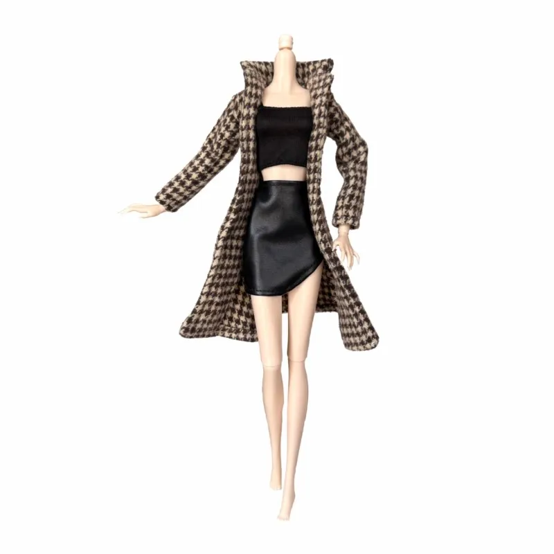 Nuovo Set di Vestiti per Bambole da 30cm Autunno/Inverno: Cappotto in Pelliccia/Pelle, Abiti, Top e Pantaloni in Pelle per Bambole BJD FR PP Supermodel 1/6