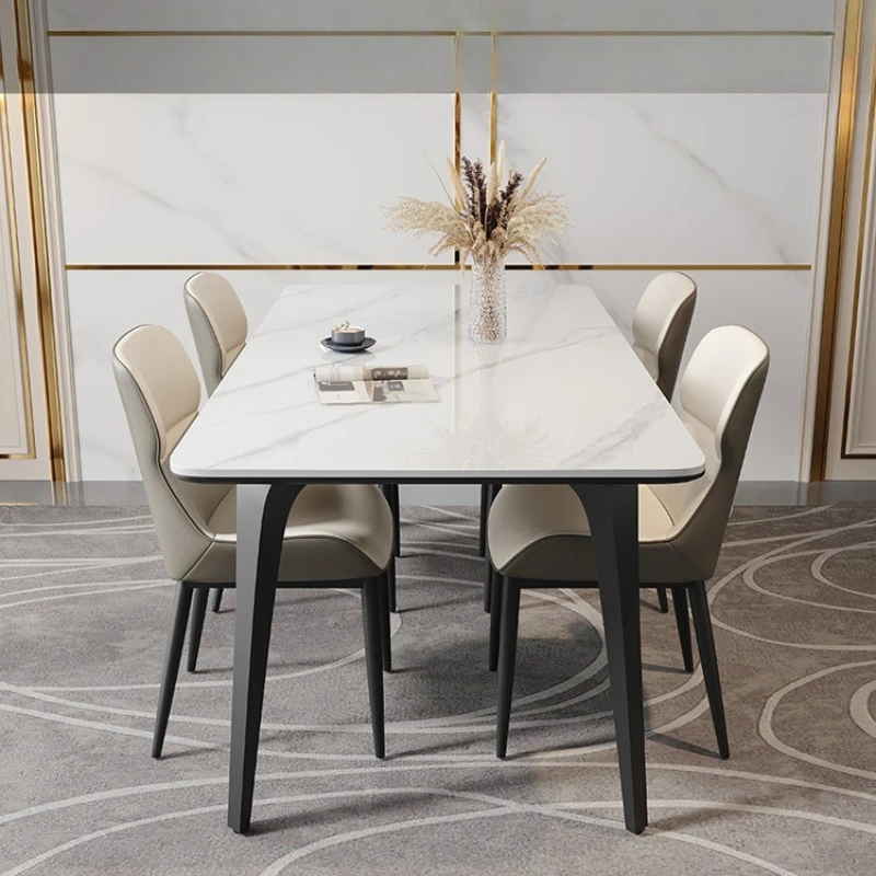 

Italian light luxury rock slab dining table and chairs household small apartment modern simple rectangular