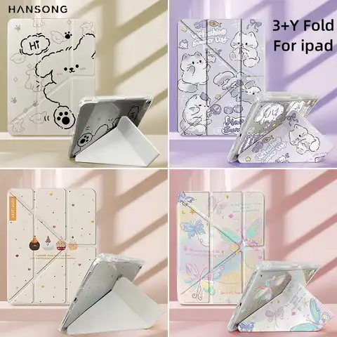 3+Y-fold For iPad 10th Gen Track Clear Cover for Air 4 5 6 10.9in 11in 13in For Air 12/13 9.7 Pro 11 12.9 13 Mini 6 7 Case