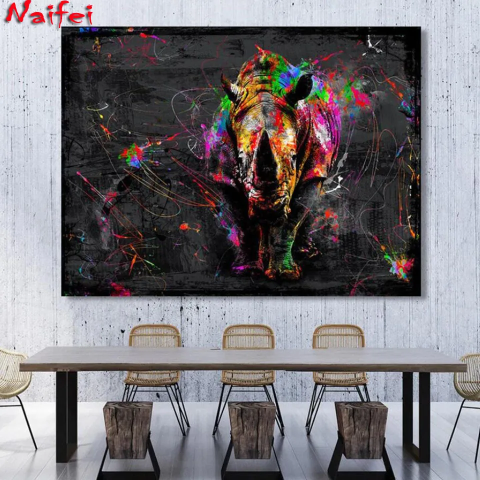 Abstract Colorful Rhino DIY 5D Diamond Painting Embroidery Cross Stitch Kits Full Diamond Mosaic Animals Home Decoration