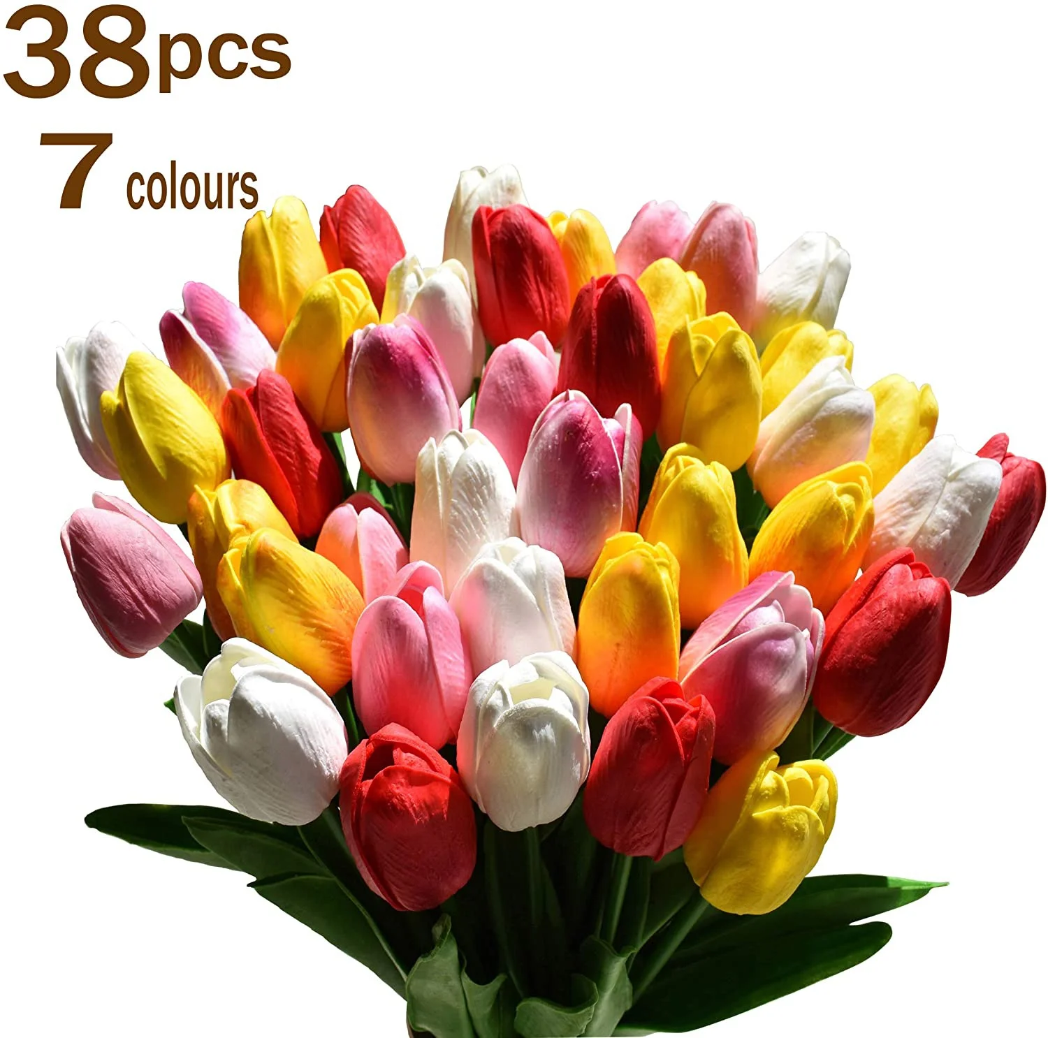 

38pcs Multicolor Tulips Artificial Flowers Faux Real Feel PU Tulips for Easter Spring Wreath Wedding Bouquet Arrangement