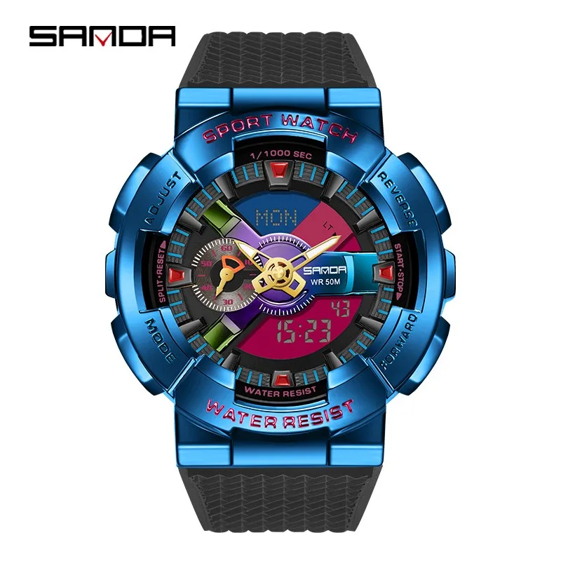 Fashion Sanda Men Military Sport Dual Display Electronic Watch 50m Waterproof Shock Top Luxury Clock Digital Wristwatch 9004