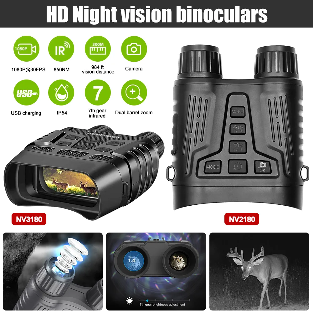 

8x Digital Night Vision Goggles Binoculars NV2180 NV3180 4K 1080P Zoom Infrared Scope IR Hunting Camping Camera Video Recording