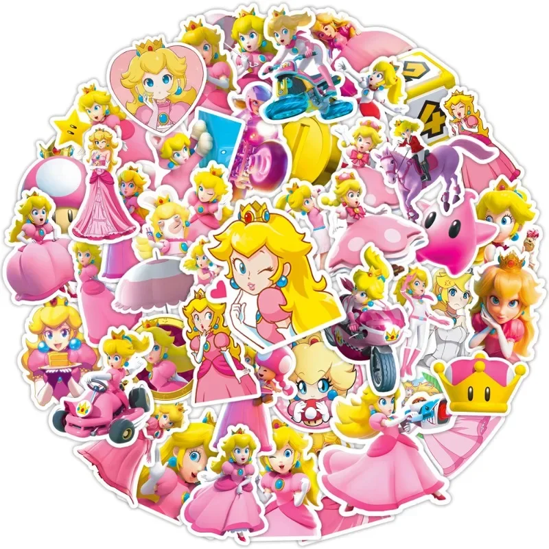 Peach Princess Cute Graffiti Sticker Marios Periphery Notebook Water Cup Waterproof Decoration Handbook Material Sticker 50Pcs