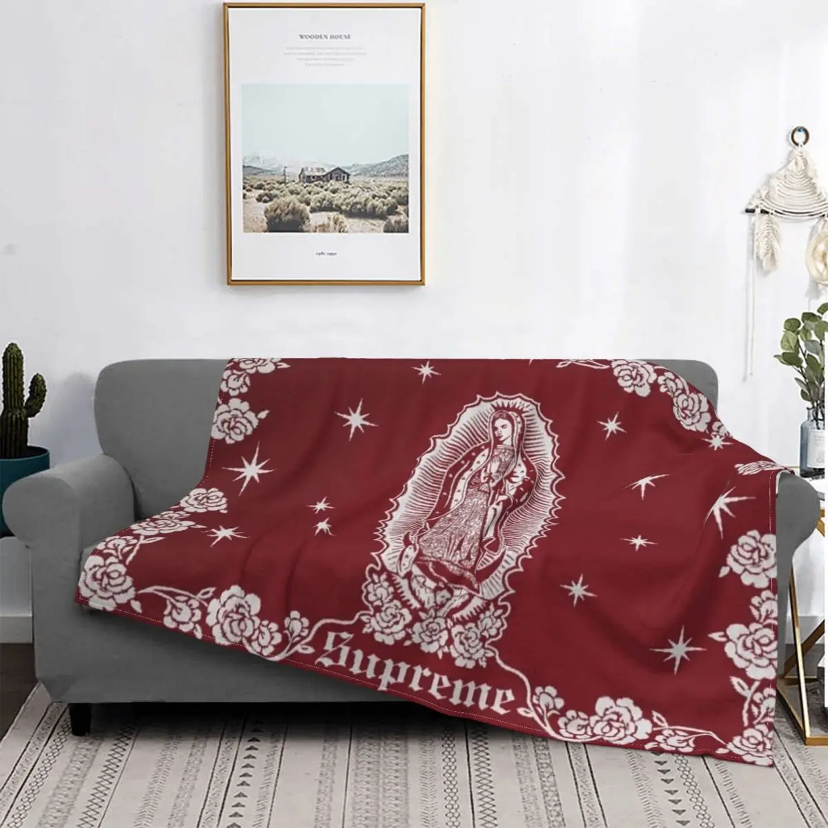 

Super Virgin Mary Zwart Rood Blankets Sofa Cover Flannel Decoration Popular Super Warm Throw Blankets for Sofa Bedroom Quilt 1