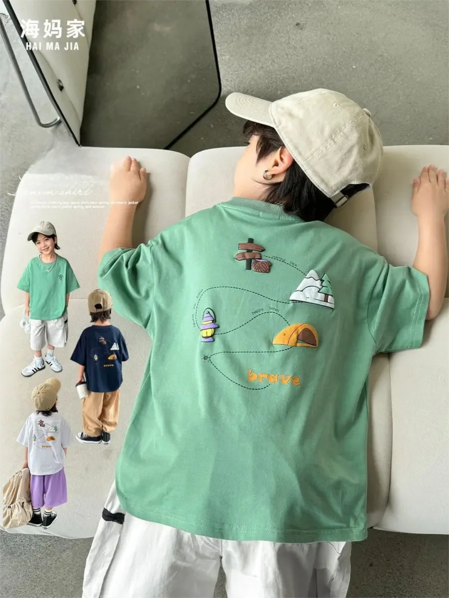 

Boys' Summer 2026 New Style Foam Print Cotton Short-Sleeve Korean-Style Shirt for Children Baby T-shirt Zarabebi baby tops