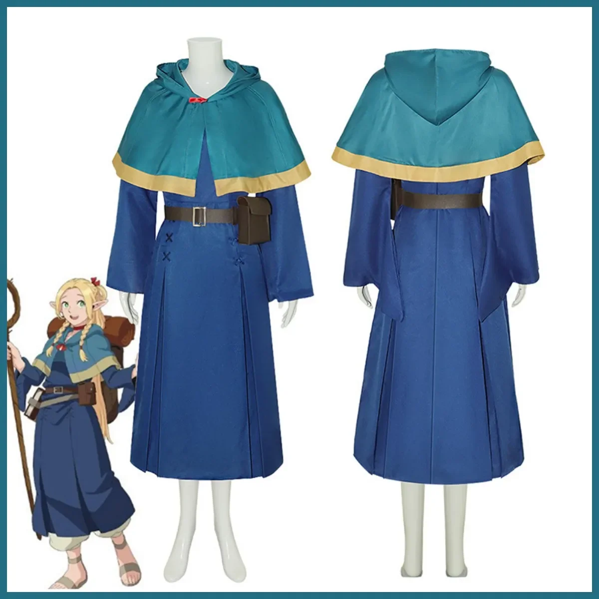 Anime Delicious in Dungeon Marcille Cosplay Costume Wig Shawl Long Dress Woman Lovely Kawaii Christmas Halloween Party Suit