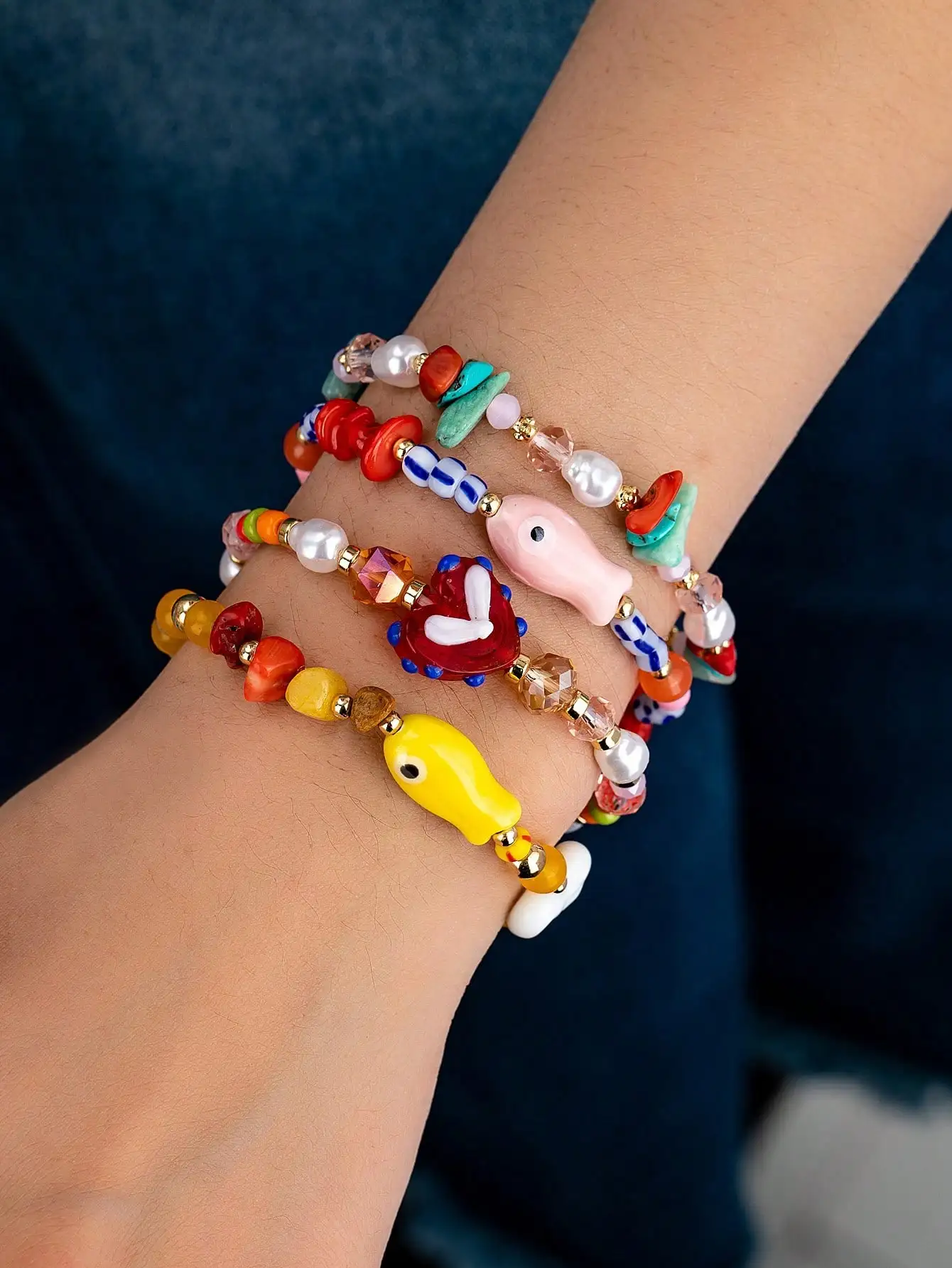 

NADEEM Fashion Cute Procelain Fish Beaded Bracelets for Women Korean Multicolored Simulated Pearls Charm Bracelets Jewelry Gifts