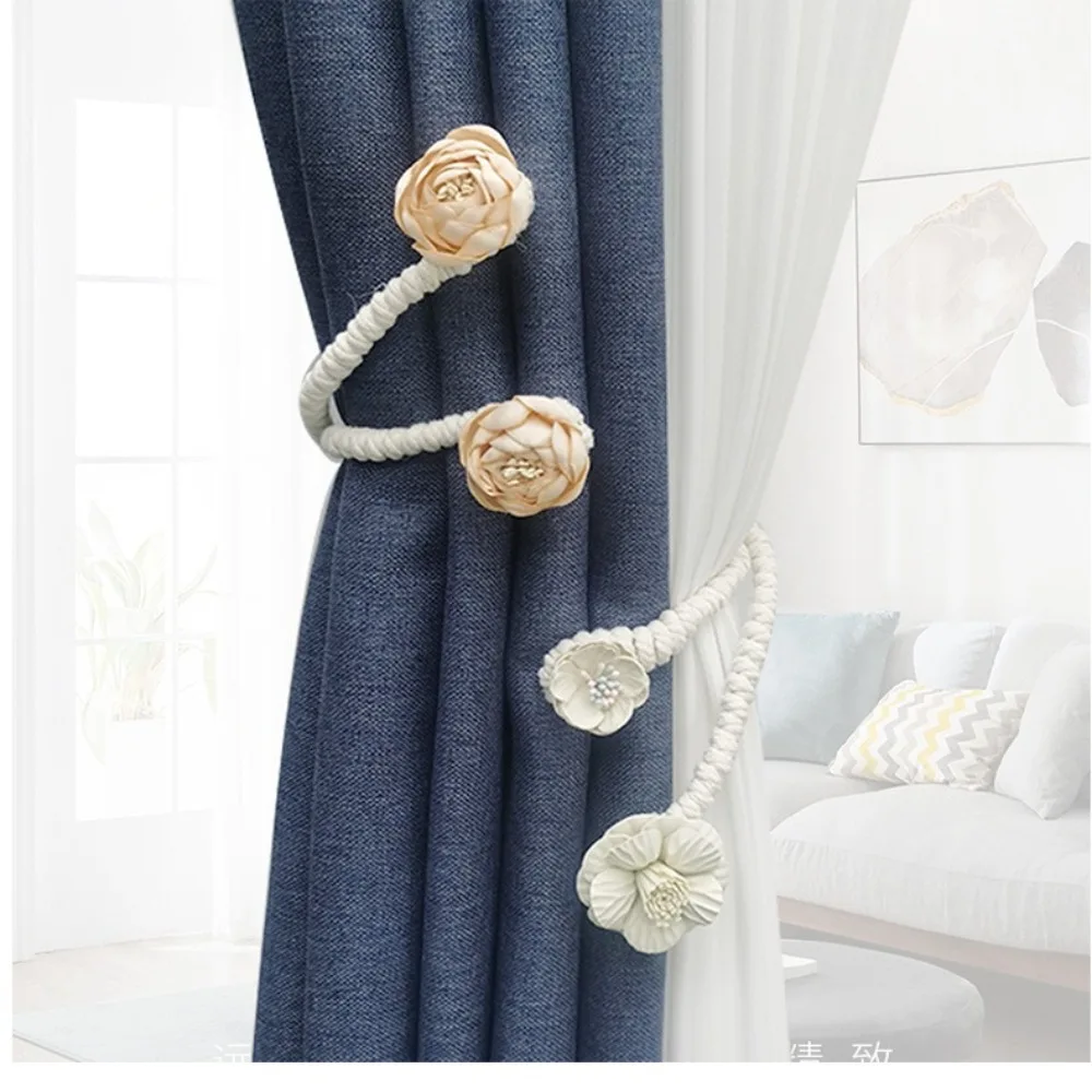2PCS Multi-color Handmade Rose Curtain Tieback Cotton Elegant Flower Curtain Buckle Artificial Flexible Curtain Clips Bedroom