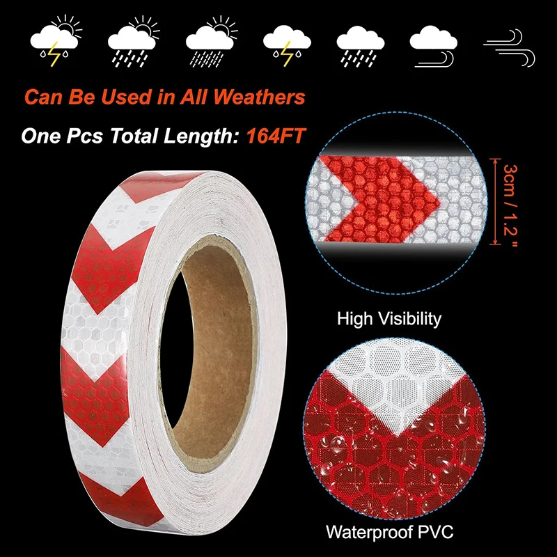 

Roadstar 25MM Width Red White Arrow Printed Reflective Conspicuity Tape Car Sticker Warning Tape for Road Safety Vehicles Truck