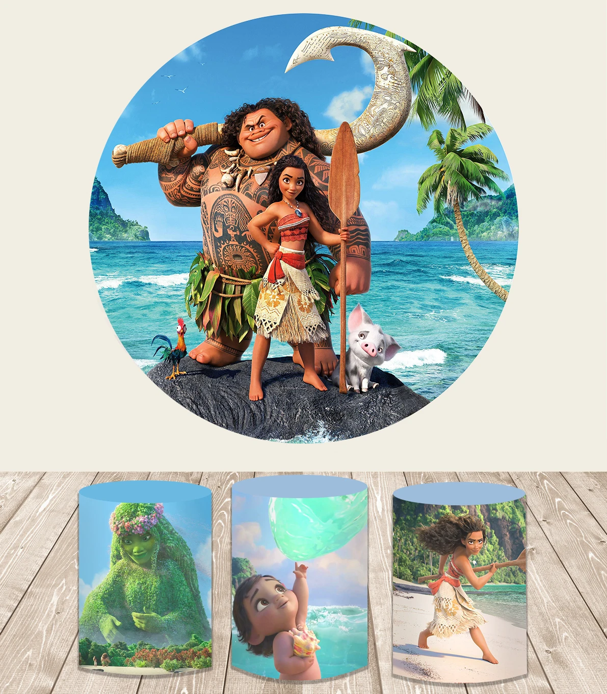 Moana Vaiana Ocean Sea Maui Decoration Backdrop Kids Birthday Round Circle Cover Summer Ocean Background Covers Elastic Pliths