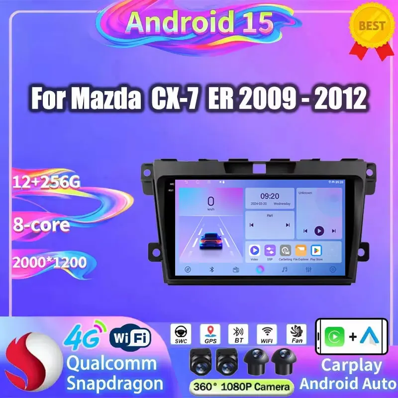 Android 15 For Mazda CX7 CX-7 CX 7 ER 2009 2010 2010 2011 2012 CarRadio Wireless Carplay Android Auto 4G Multimedia Video Player