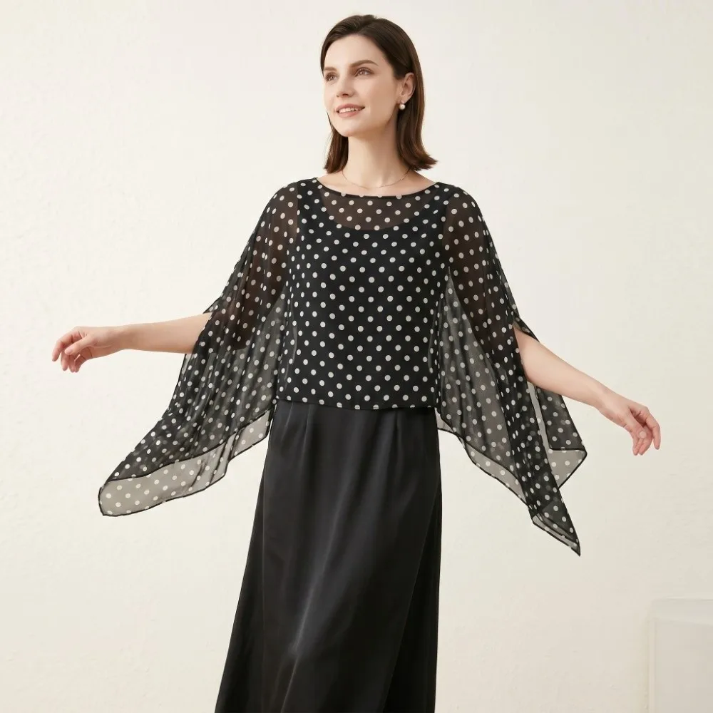 Elegant Mesh Transparent Sunscreen Cover-up Elegant Polka Dot Beach Cover-Up Cloak Loose Fit Sheer Shawl Top Vacation