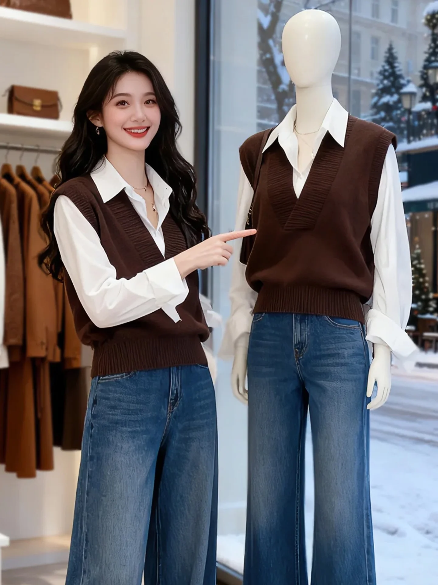 

Faionable Knitted Vest V-Ne Design Casual Svel Women's Commute Sle Winter ential Versatile Plain Color