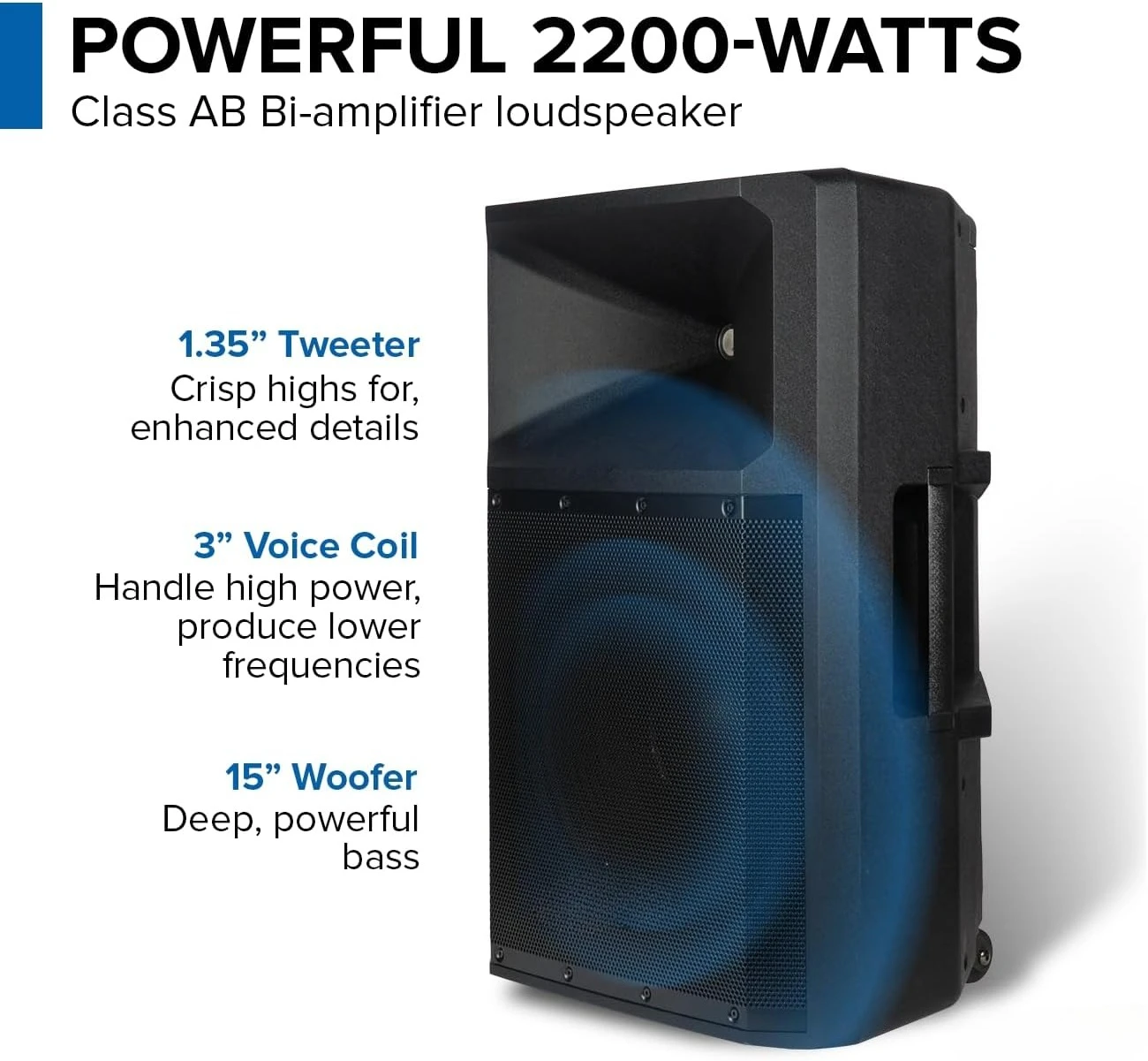 ลำโพงพีเอแบบมีกำลังขับในตัวขนาด 15 นิ้ว - ลำโพงพีเอบลูทูธ 2200 วัตต์ พร้อมมิกเซอร์, ช่องต่อ XLR, ลำโพงดีเจแบบแอคทีฟสำหรับงานปาร์ตี้ · ขายดี