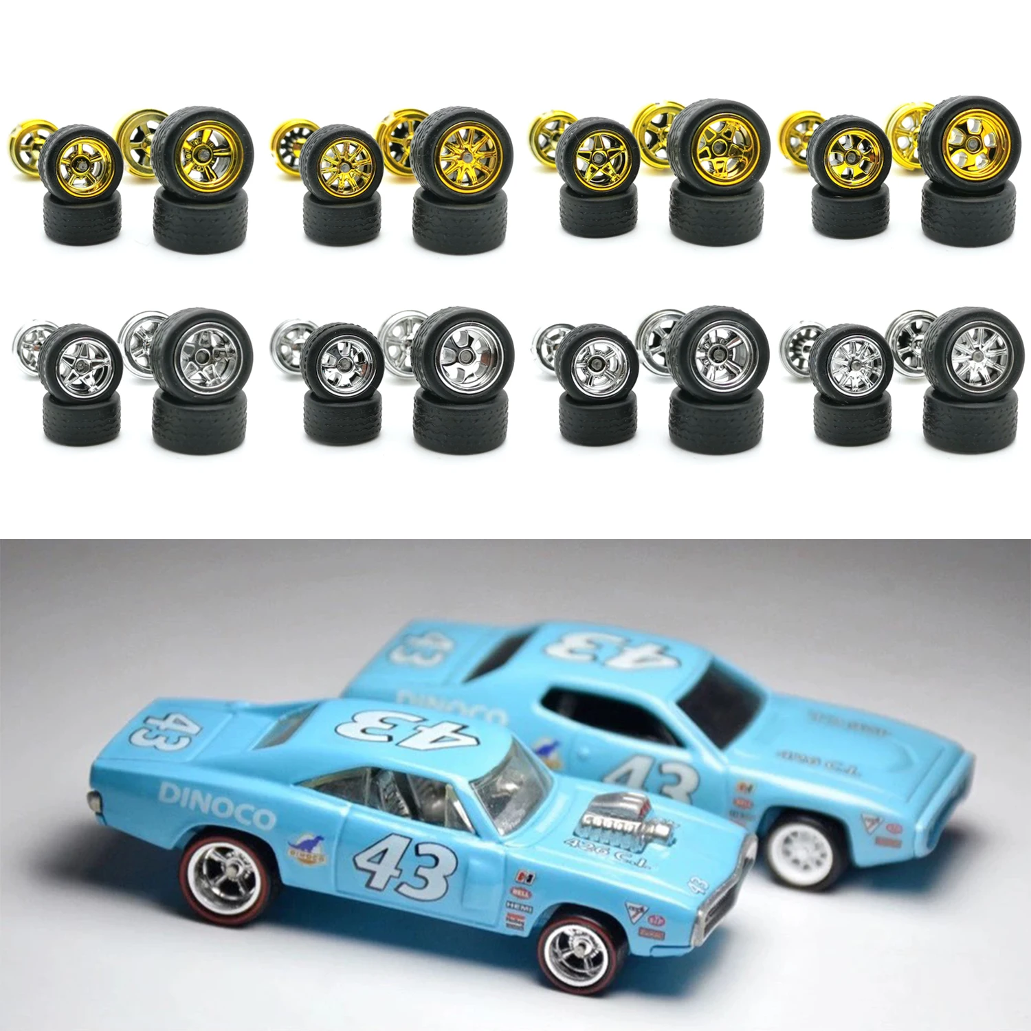 10Sets 1/64 Wheels With Rubber Tyres Modified Parts Racing Vehicle Toys Cars For 1:64 Matchbox/Domeka/HW/Model Cars Off-road