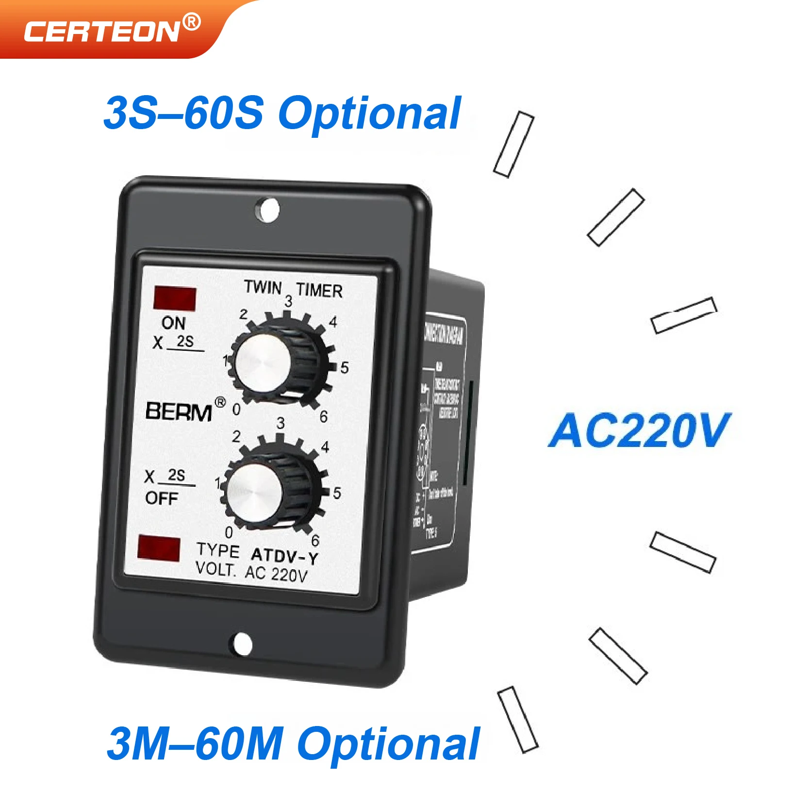 ATDV-Y Twin Timer Relay 3S-60M Repeat Cycle Dual Delay Adjustable Time Relay AC220V for Industrial Automation Control