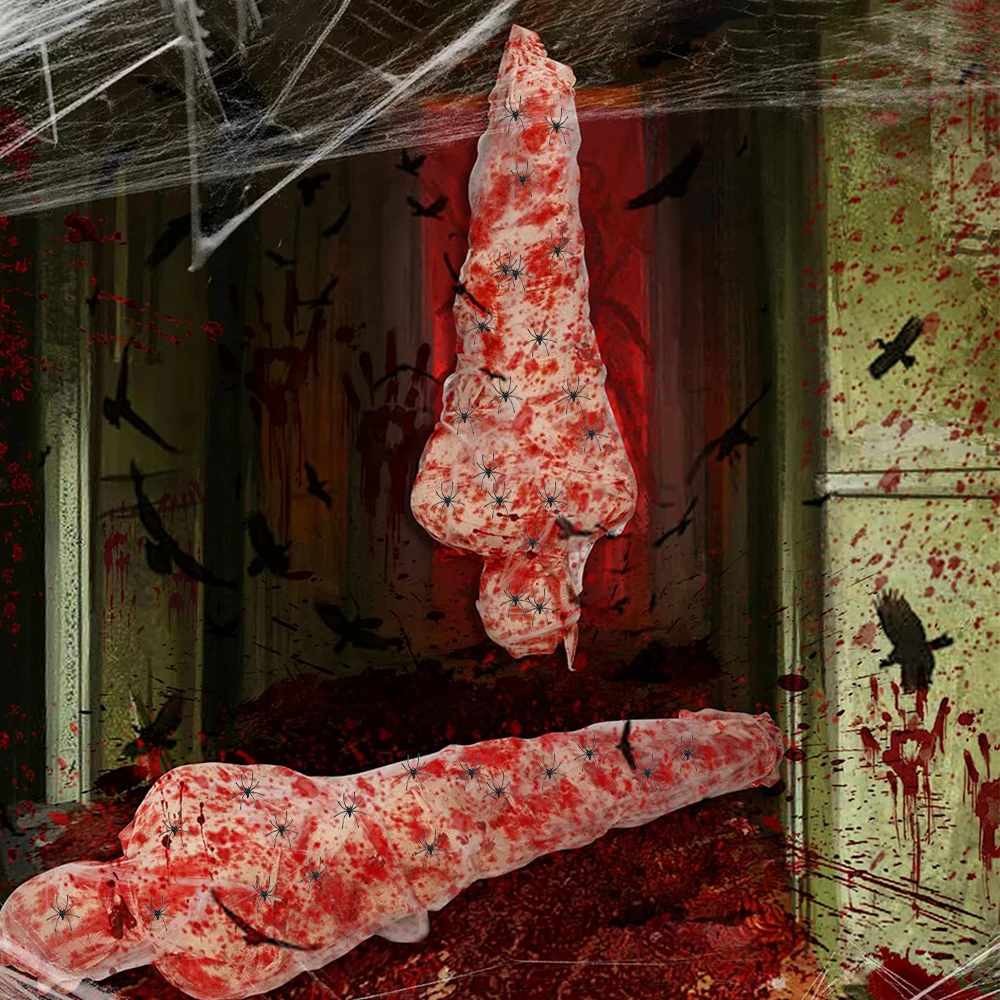 

Украшение на Хэллоуин, подвесной труп, страшный реквизит для мертвого тела, кровавый надувной кокон, уличный декор для дома с привидениями на Хэллоуин