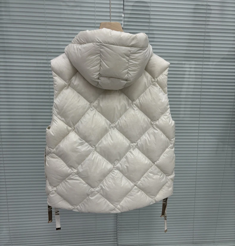 Schinteon Women 90% White Duck Down Vest with Hood Casual Sleeveless Jacket Simple Solid Color Fashionable Autumn Winter Top New