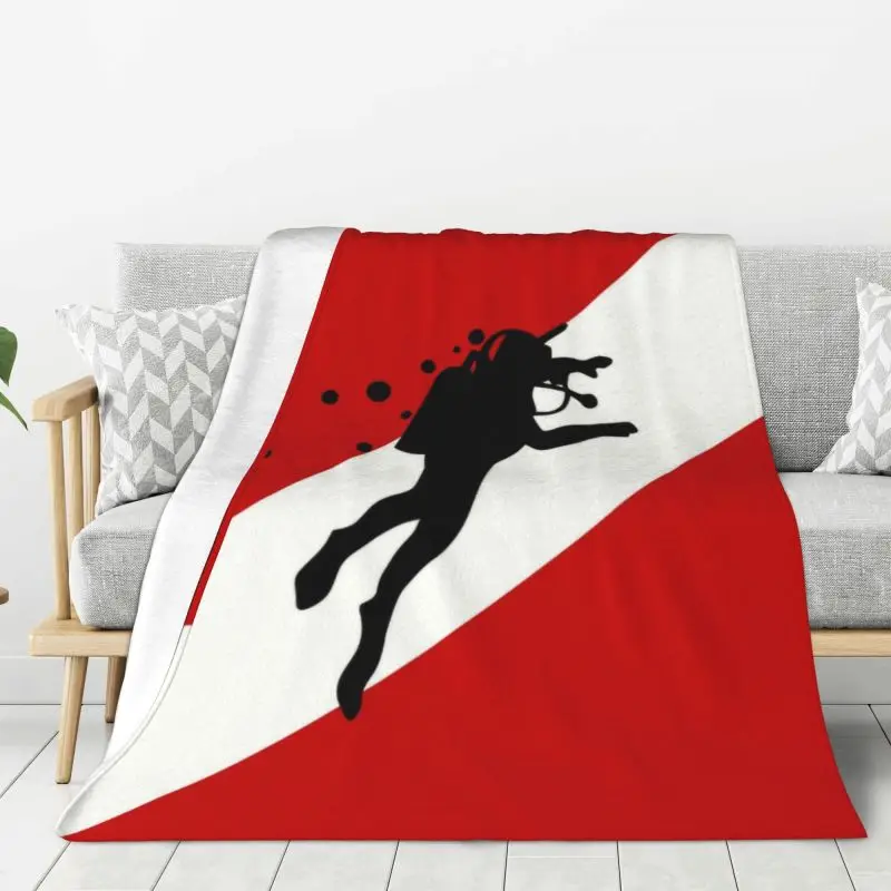Custom 3D Printed Scuba Dive Flag Bubble Blankets Breathable Flannel Winter Diving Diver Throw Blanket for Couch Outdoor Bedding