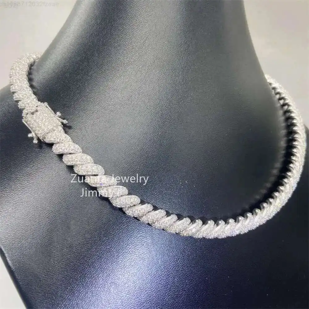 

8mm Buss Down Pass Diamond Tester Icy Moissanite Bling Shining Jewelry 925 Sterling Silver Rope Chain Chocker