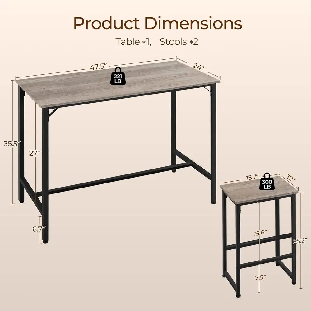 3 Piece Dining Table Set, 47.5