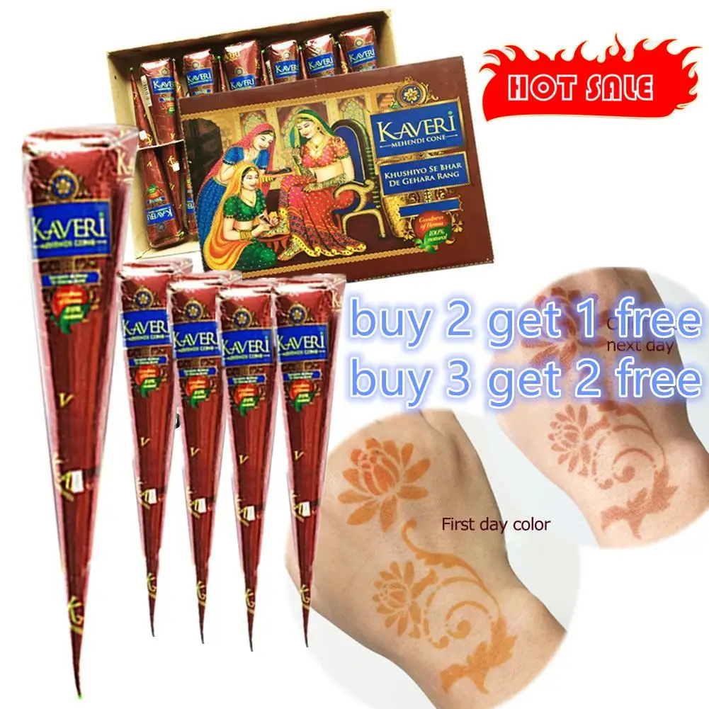 1/3/5 Pcs New Henna Tattoo Paste Black White Brown Red Henna Cones Indian For Temporary Tattoo Sticker Body Paint Art Cream Cone