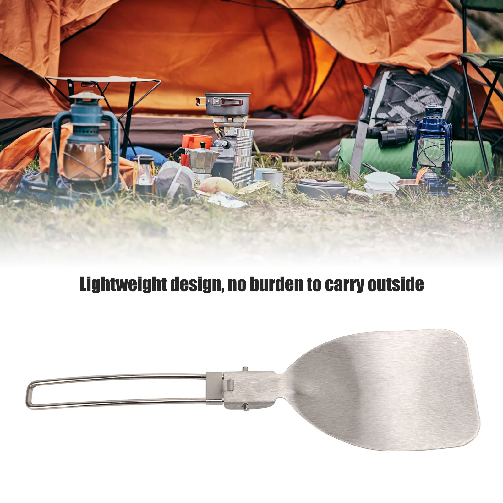 Stainless Steel Folding Spatula Latch Design Lightweight Portable Folding Food Spatula For Outdoor Camping Cooking Rice Spoon