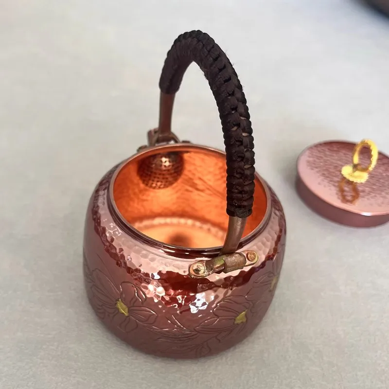 Reines Kupfer, maßgeschneiderter Wasserkocher, seitlicher Griff, Teekanne, Kung-Fu-Tee, kleines geprägtes gemustertes, exquisites Geschenk