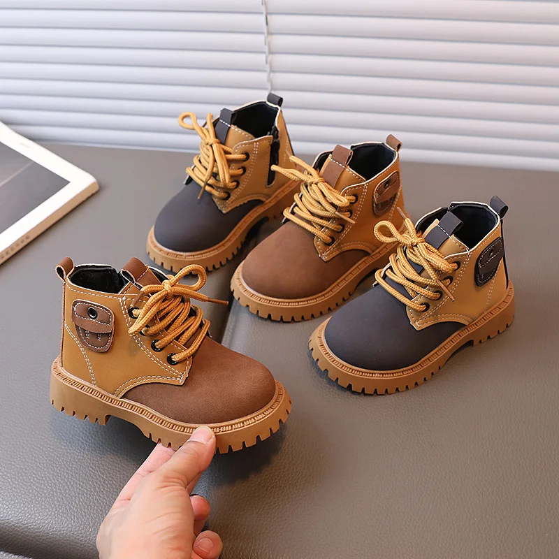 Autumn Kids Short Boots Children Fashion Ankle Boots Boys Girls New Fashion Round Toe Lace-up Single Boots J70