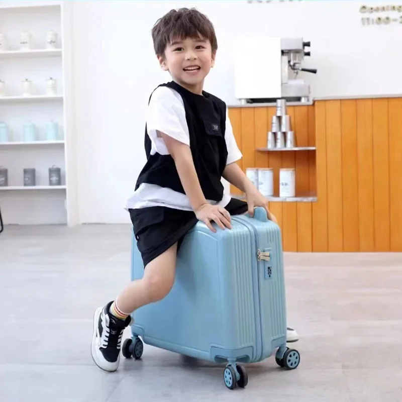 Kid's Luggage Sat and Ridden Luggage for Children PC Zipper Travel Wheel Rolling Suitcase Fashion Children's Travel Suitcase