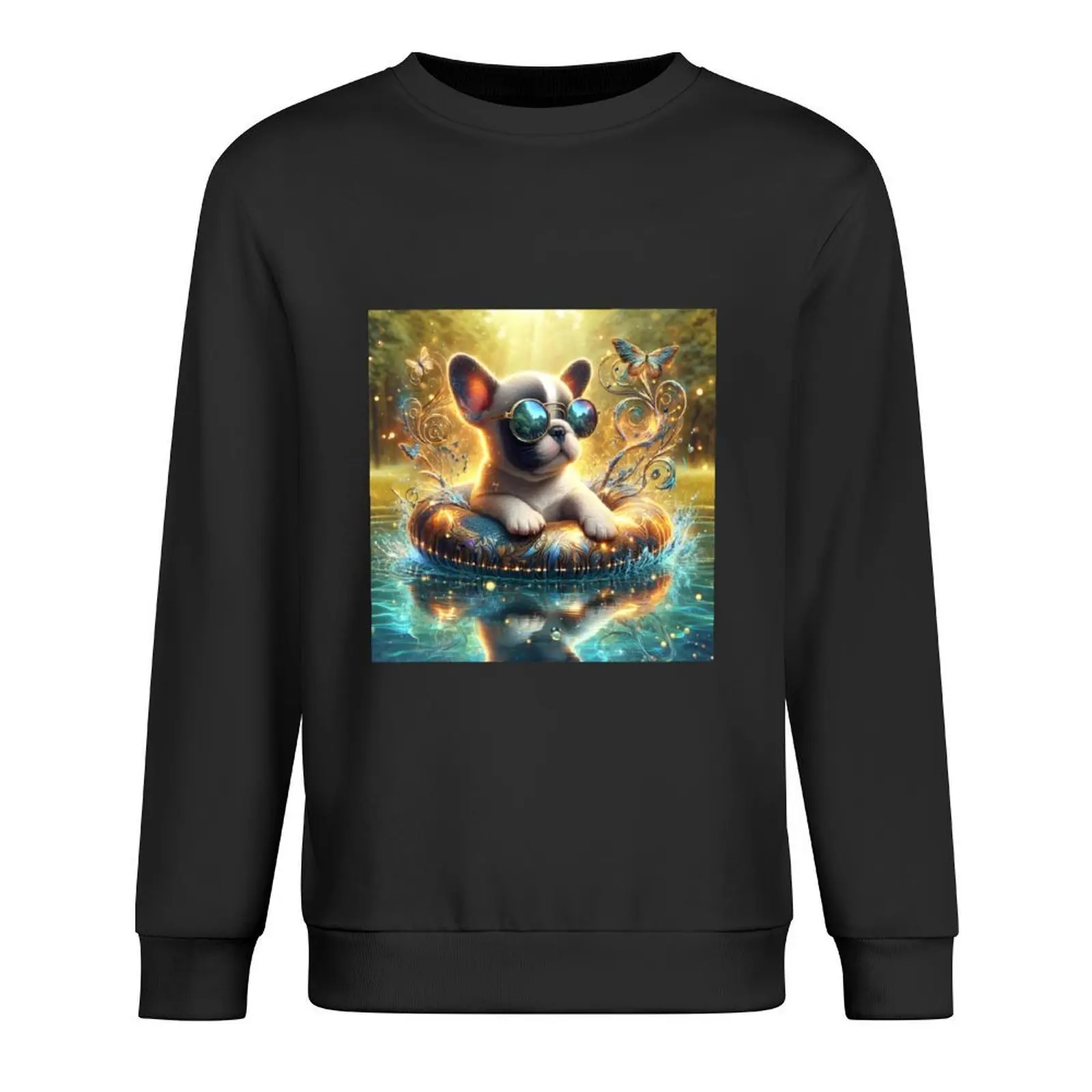 

Poolside Paws: Frenchie Fun in the Sun Pullover autumn graphic t shirts men men's sweat-shirt men's sweatshirt