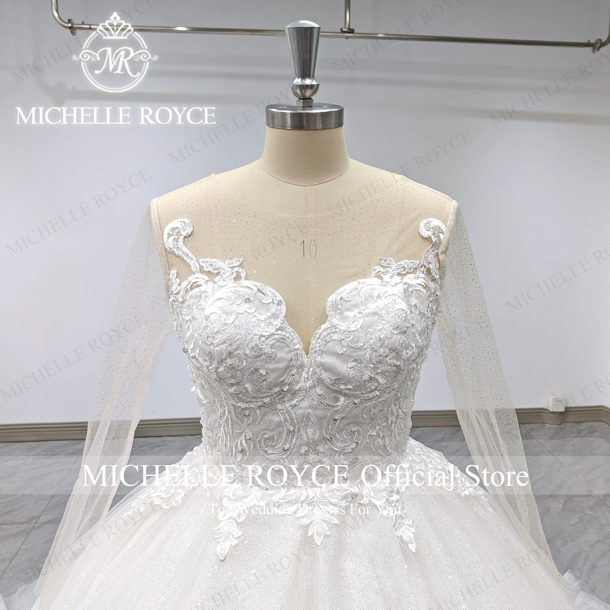 Michelle Royce gaun pernikahan mewah gaun pesta foto asli berkilau berpayet applique gaun pengantin gaun pengantin Vestidos De Novia