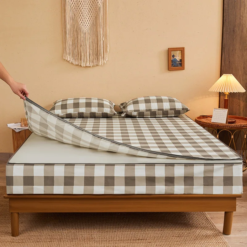 Mattress Cover Six Side Zipper All-inclusive Mattress Protector Cover Queen Customized Quilted Bed Fitted Sheet Easy Disassemble