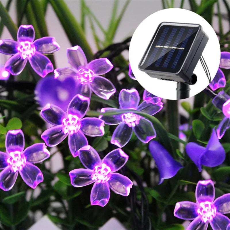Solar Cherry LED String Lights Outdoor Sakura Garland Peach Flower Night Lamp Parterre Street Wedding Party Tree Garden Decor