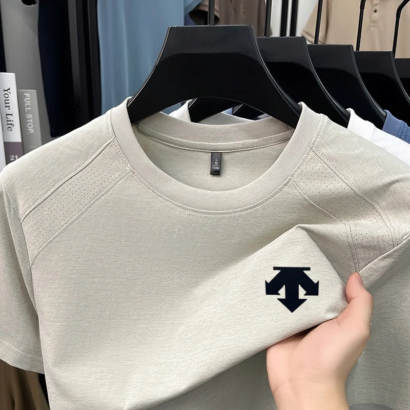 Camiseta Masculina de Marca de Alto Padrão, Secagem Rápida, Manga Curta, Nova Moda de Verão, Estampa em Cor Sólida, Casual, Respirável, Roupas Esportivas Masculinas