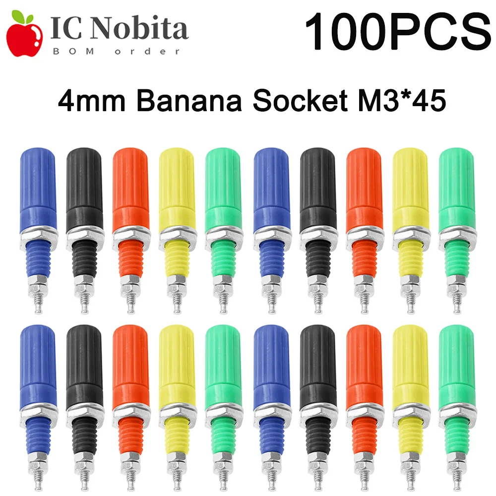 

100PCS 4mm Banana Socket M3*45 Binding Post Nut Banana Plug Jack Electrical Connector Terminal