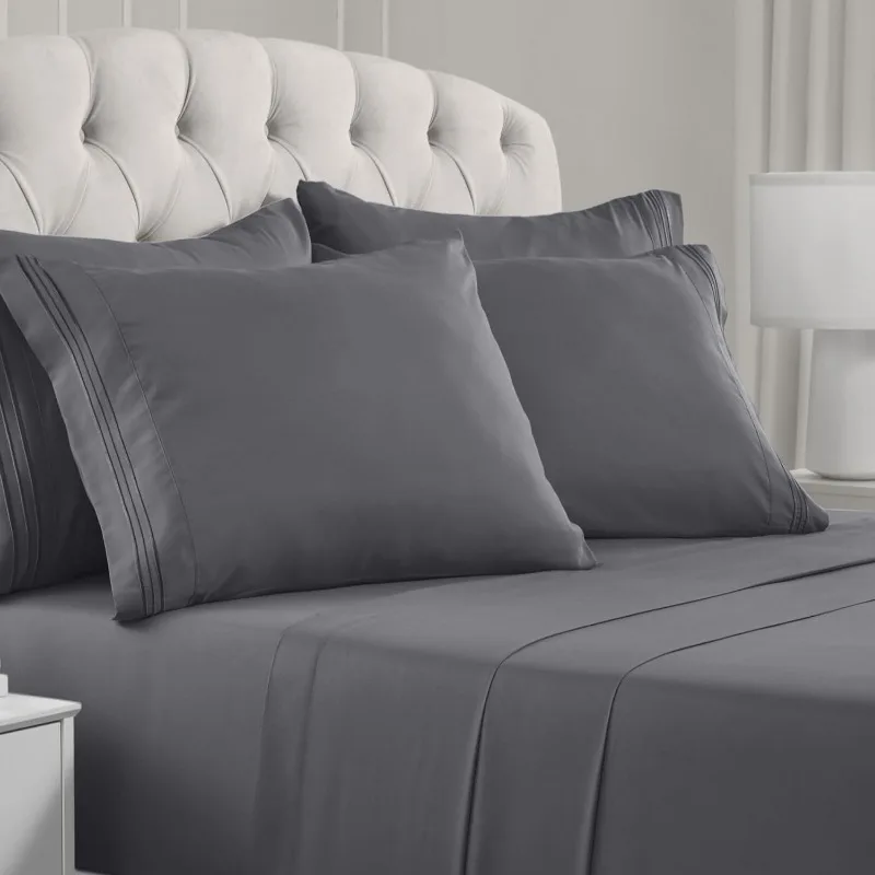 

Queen Size Bed - 6 Piece Iconic Collection Bedding Sheets & Pillowcases - Hotel Luxury, Soft, Cooling Bed Sheets