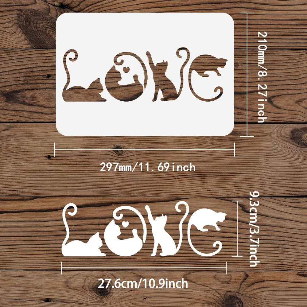 Love Cat Stencil 8.3x11.7inch Reusable Pet Cat Drawing Stencil DIY Craft Cute Kittens Painting Template for Home Decoration