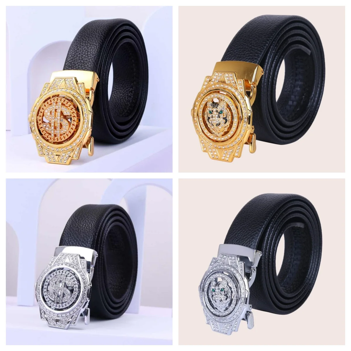 New PU Leather Belts Luxury Golden Buckle Brown Men Belt for Men Personality Designer Automatic Buckle Male Mens Belt Cinturon