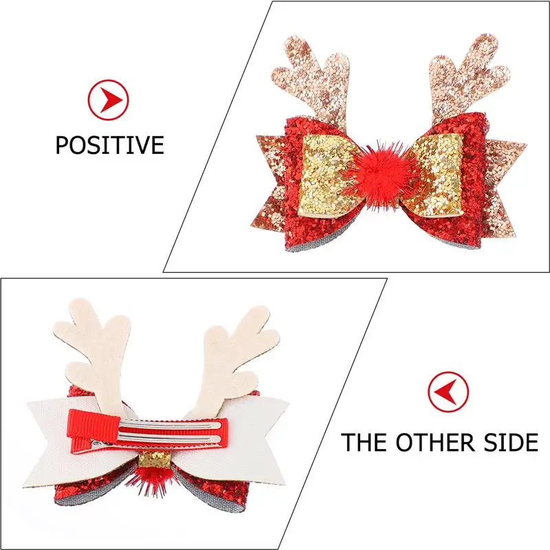 2pcs Christmas Hairpins Sequin Elk Antlers Clip Animal Costume Accessory