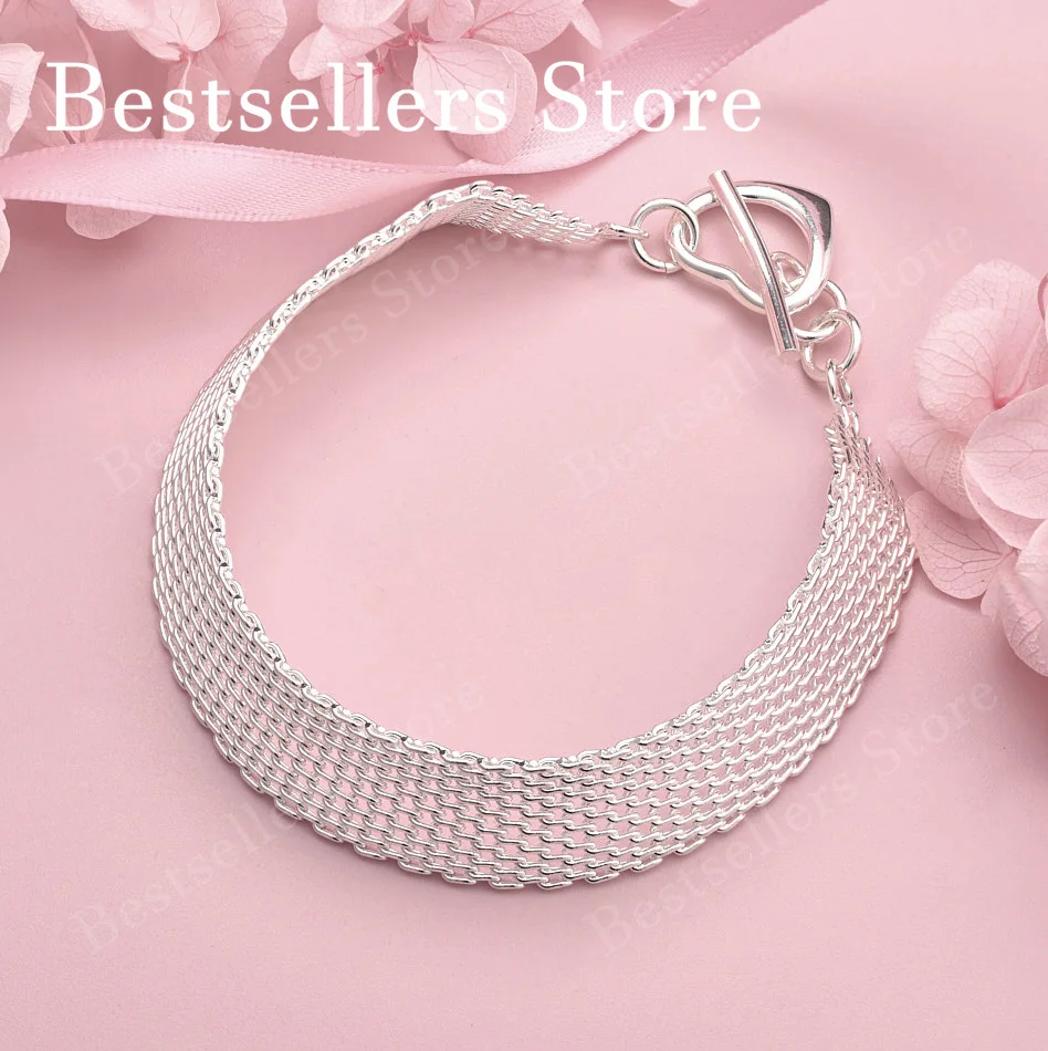 925 sterling silver 8-inch exquisite woven mesh bracelet, fashionable men's and women's wedding party accessories, jewelry