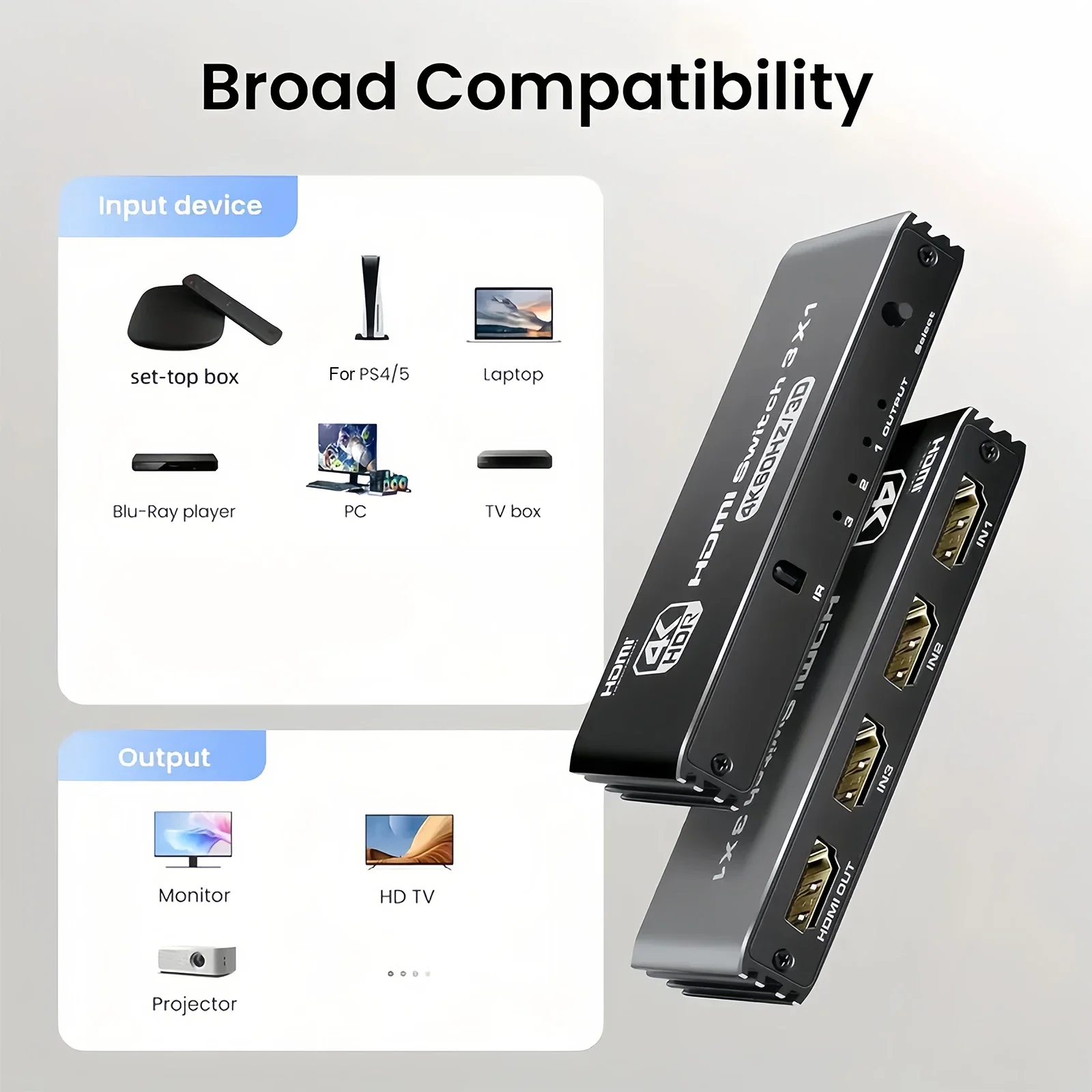 HDMI-Compatible Switches Compatible with PS3/4/5 Xbox TV 3 In 1 Out & 4K@120Hz with Remote Control & Plug and Play