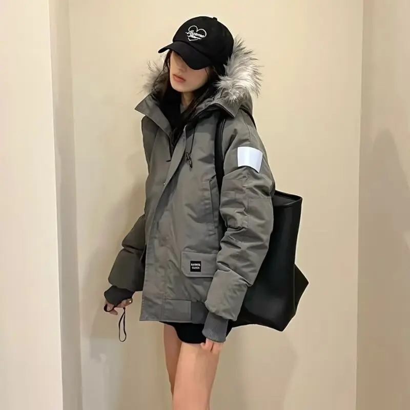 Detachable Fur Collar Short Coat for Women Winter 2024 New Thickened Korean Style Large Fur Collar Cotton Jacket for Women