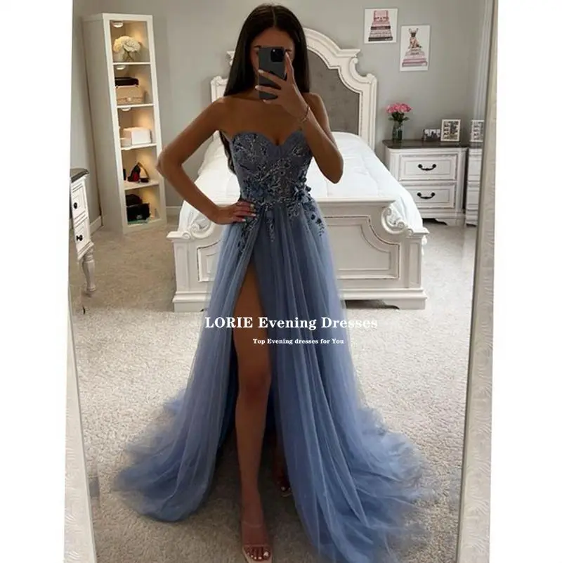 LORIE High Split Beach Prom Dresses Sweetheart Tulle Lace Appliques Elegant Evening Gown Formal Party Dress for Women Customized