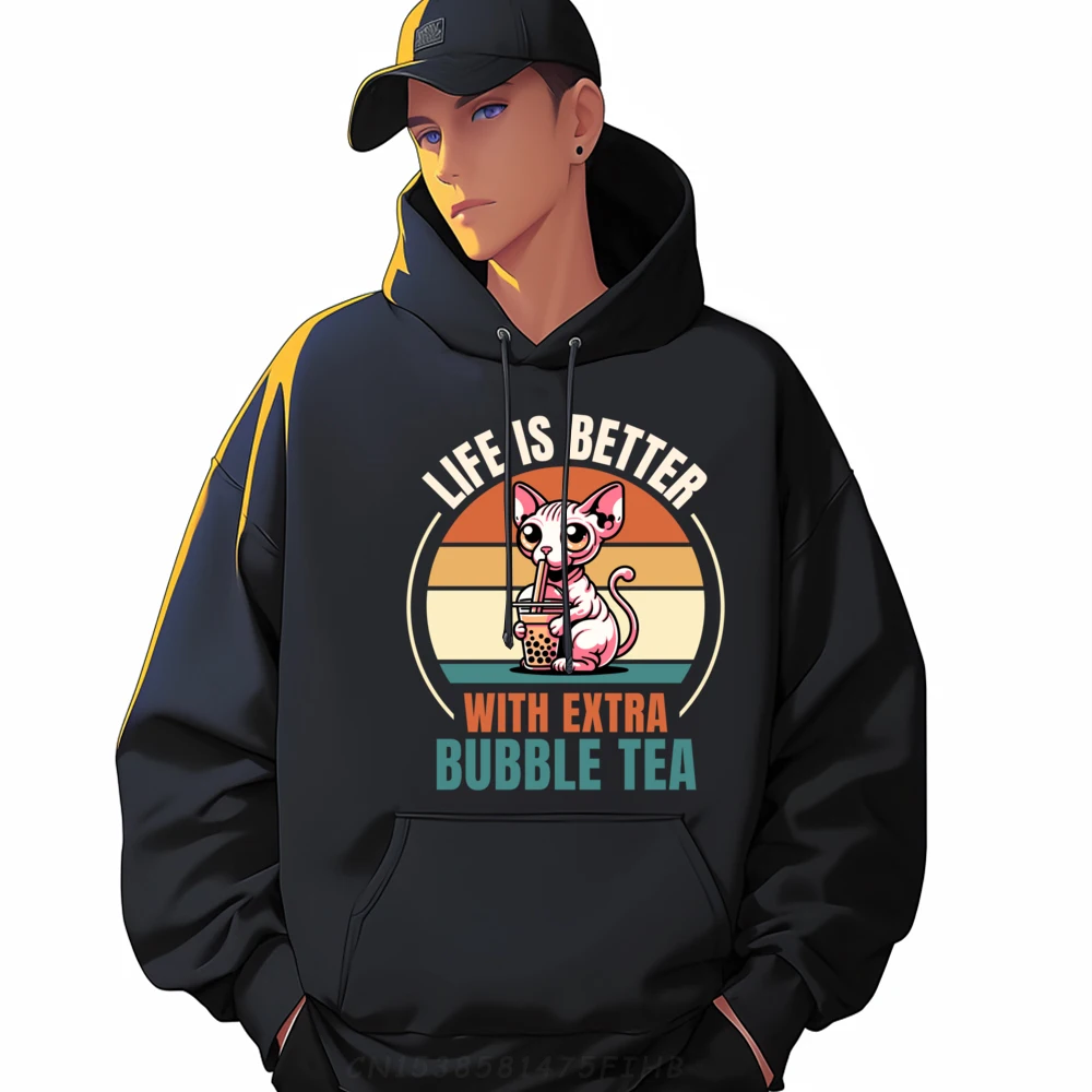 

Retro Sphynx Cat Life Is Better With Extra Bubble Tea Grahpic Tee Hoodie Limited Time Special Brand Clothing Harajuku