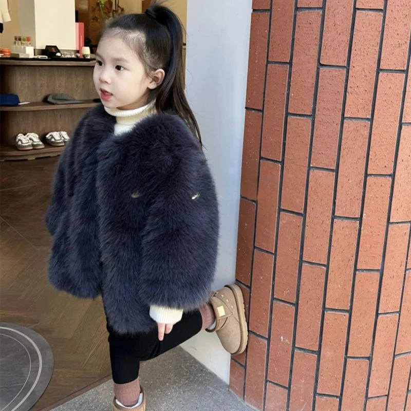 Girls' Fur Coat Winter Outfit Girls' Baby High-end Feeling Thickened Warm Top Cotton Jacket Winter Clothes for Girls Girls Coat