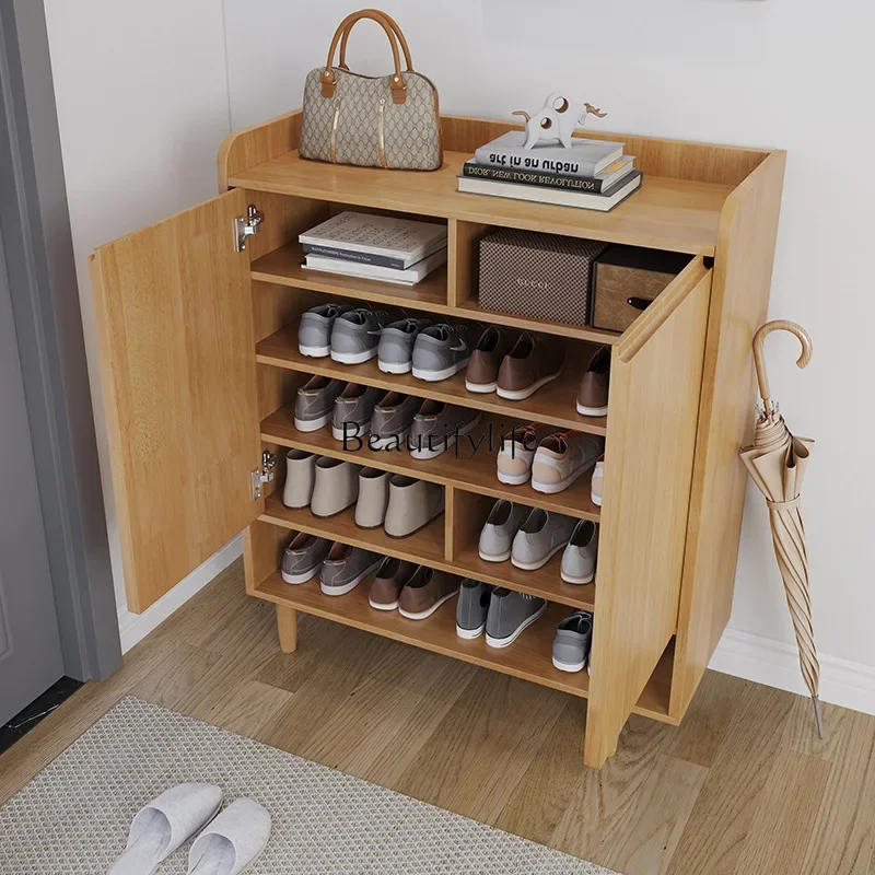 LJY*Solid wood shoe cabinet with draw integrated porch cabinet household door modern simple foyer